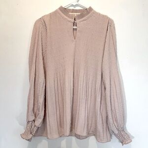 Cactus & Pearl Feminine Puff Sleeve Pink Top Pleated Large